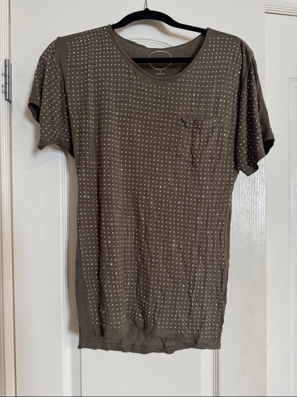 INC International Concepts Olive Short Sleeve Pocket Tee with Micro Dot Print